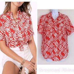 Mint Velvet Keira Abstract Button Up short Sleeve Shirt Size M